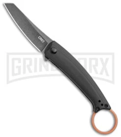 CRKT Ibi Black G-10 Pocket Knife W/ Finger Ring -Black Plain