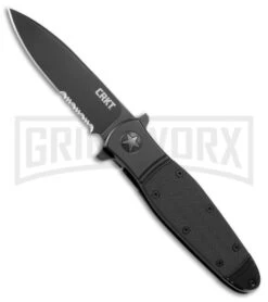 CRKT Bombastic Black GFN Frame Lock Knife - Black Serr