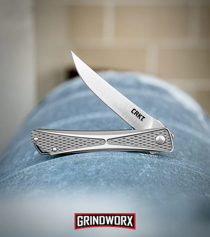 CRKT Crossbones Gray Aluminum Liner Lock Knife - Satin Plain - Image 4
