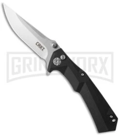 CRKT Tighe Tac Two Clip Point Black GRN Flipper Button Lock Knife - Satin Plain