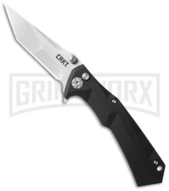 CRKT Tighe Tac Two Tanto Black GRN Flipper Button Lock Knife - Satin Plain